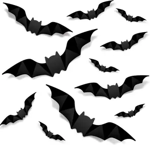 Mozart Halloween 3D Bats Decoration, 4 Sizes Realistic PVC Scary Bats Window Decal Wall Stickers for DIY Home Indoor Decoration Party Supplies