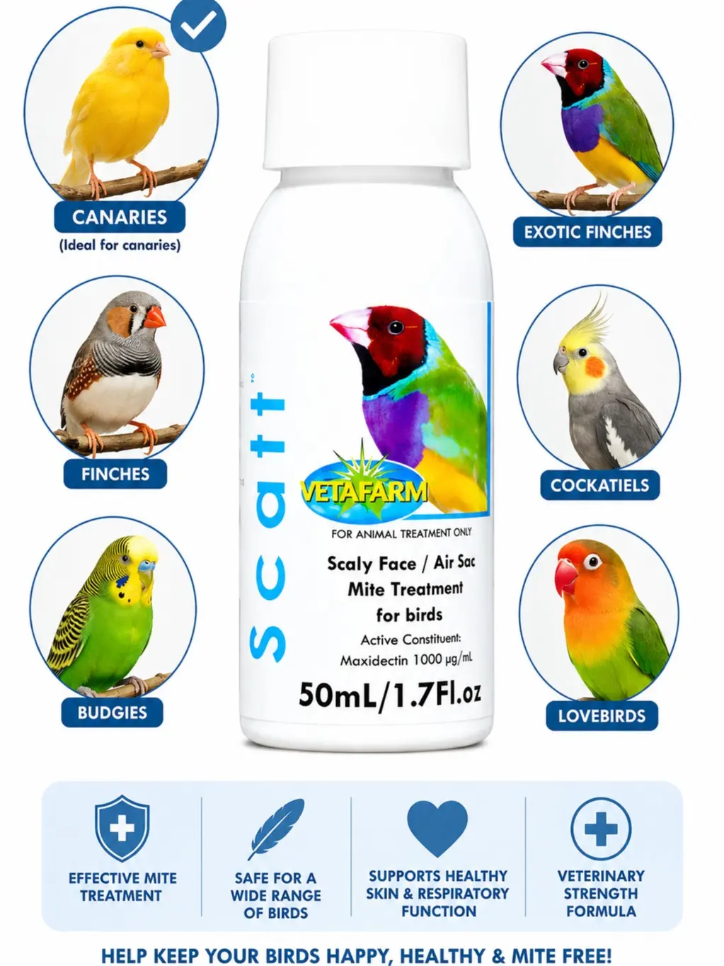 Vetafarm Scatt 50ml Direct-Apply Bird Behavior Aid - Targeted Animal and Avian Healthcare Solution for Bird Owners