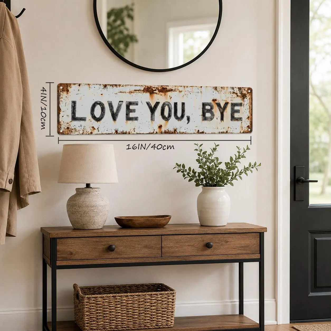 LOVE YOU, BYE Metal Sign, Minimalist Rustic Wall Decor, Vintage Farmhouse Home Decor, Funny Love Quote Banner, Bedroom Decor, Couple Gift for Boyfriend Girlfriend, Romantic Metal Wall Art,4*16 Inch