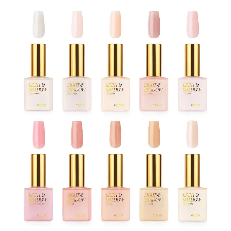 APRÉS Nail Light & Shadow Sheer Gel Polish, Spring Collection, Pink & Peach Nude Tones, HEMA-Free, Vegan, Buildable Sheer Color, 30s LED Cure