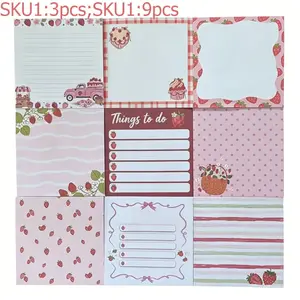 3/9pcs Strawberry Pattern Sticky Notes Set, Cute Self-Adhesive Memo Pads, Office Decor Gift, Student School Teacher Meeting Supplies, Reminder Notepad