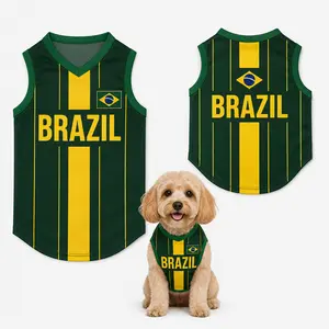 Brazil Dog Jersey, Brazil Pet Soccer Shirt, White Black Red Yellow Sleeveless Puppy Sports Vest, Breathable Mesh Dog Shirt for Small Dogs Cats