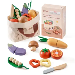 Wooden Bakery Toy Food Playset Meat Food Set ,Kids Pretend Play Food Kitchen Accessories with Shopping Bag,Toddlers Cutting Food Gift for Boys and Girls 3 Years and Up