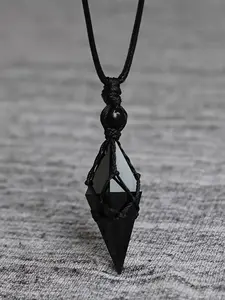 Bohemian Natural Obsidian Pendant Necklace, Unisex Adjustable Length, Handmade Jewelry, Exquisite Gift for All Occasions