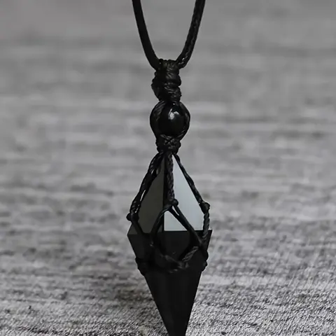 Bohemian Natural Obsidian Pendant Necklace, Unisex Adjustable Length, Handmade Jewelry, Exquisite Gift for All Occasions, Witchy Jewelry, Dainty Boho Style Necklace