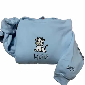 Cow embroidered hoodie; Sitting cow with MOO embroidered on the cuff of the hoodie, Fall hoodies