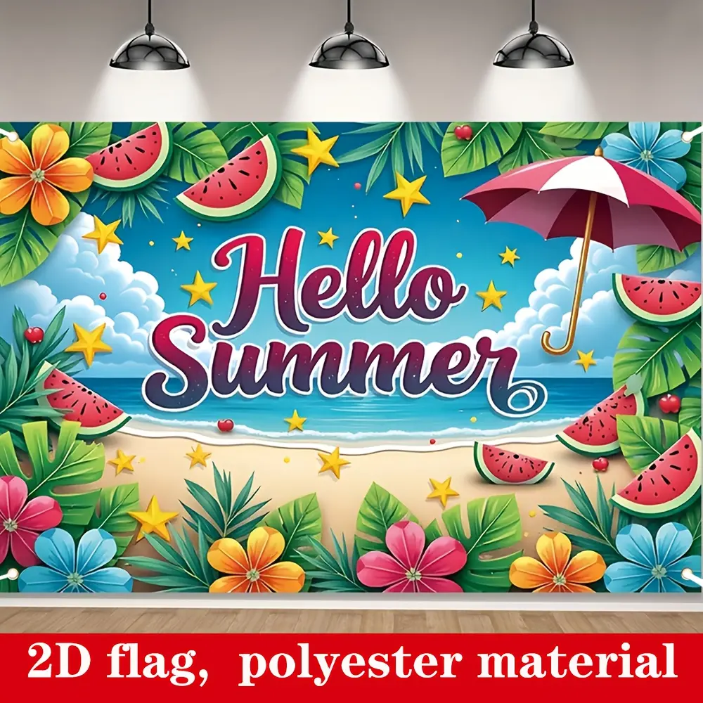 Summer Beach Flag Backdrop Tropical Summer Backdrop Ocean Theme Background Cloth Vacation Tapestry Wall Hanging Photography Background Polyester Fiber Pool Party Beach Event Outdoor Celebration Decor Studio Prop Wall Art