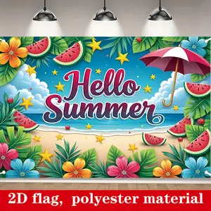 Summer Beach Flag Backdrop Tropical Summer Backdrop Ocean Theme Background Cloth Vacation Tapestry Wall Hanging Photography Background Polyester Fiber Pool Party Beach Event Outdoor Celebration Decor Studio Prop Wall Art