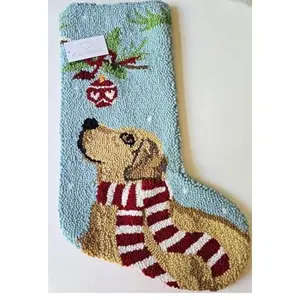 Peking Handicraft Golden Retriever Ornament Dog Hooked Christmas Stocking- Wool 21"