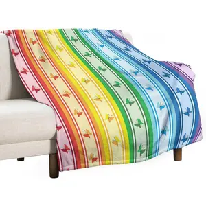 Colorful Abstract Rainbow Blanket, Striped Rainbow Butterfly Geometric Blanket, Super Soft Flannel Throw Blanket for Bed Sofa (330GSM Flannel) 50"x70"in
