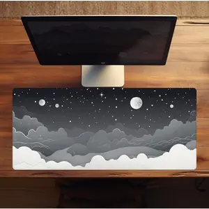 STOIC MOONS DESKMAT - black & white outer space mousepad for pc gaming and desk setup - home office accessories - rubber deskpad - gifts for gamers
