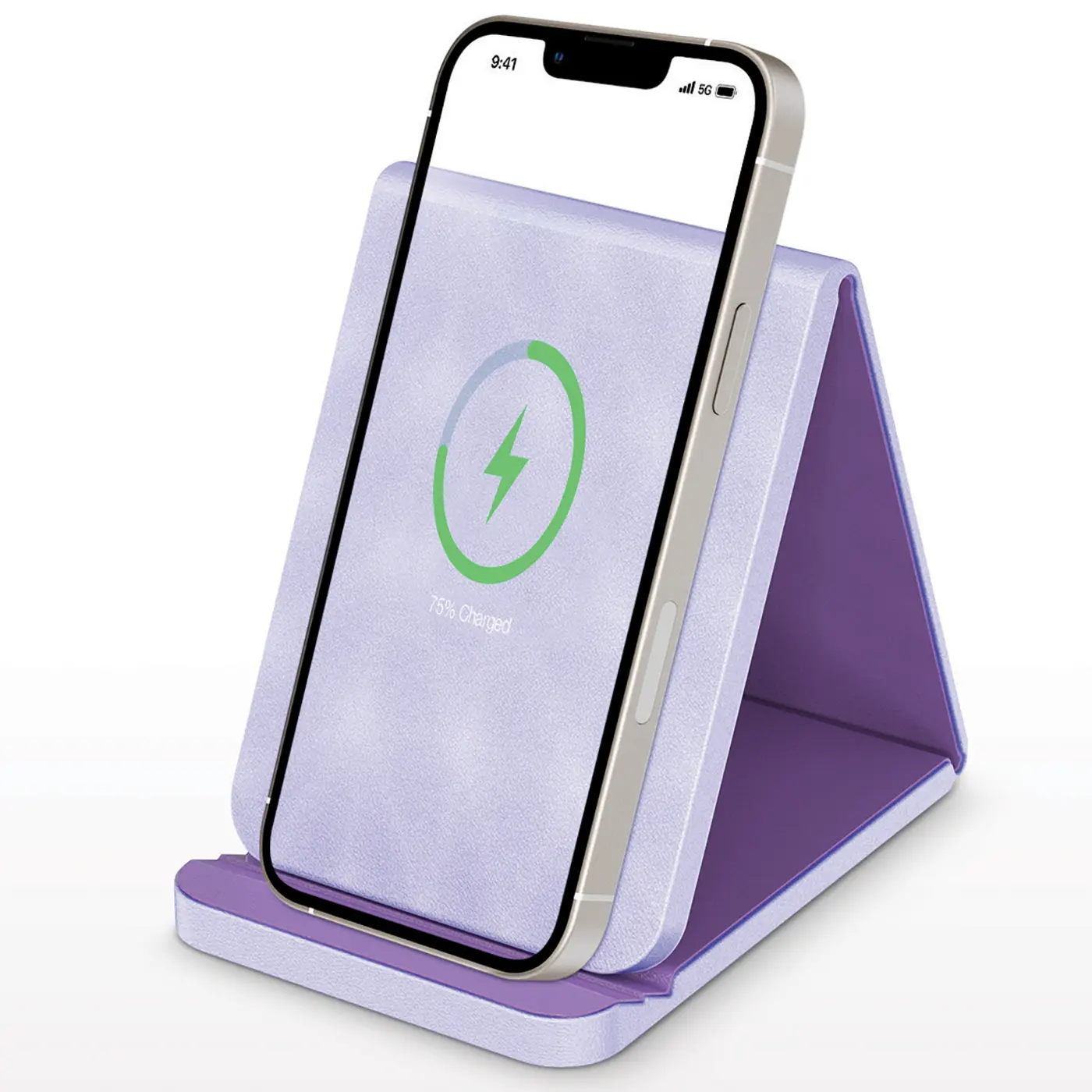 Folding Leather Wireless Charging Stands with LED Indicator for Easy Monitoring and Versatile Use on Desk or Counter