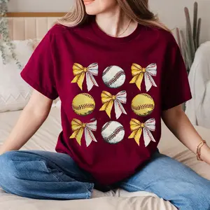Baseball Softball Bow T-Shirt, Retro Coquette Sports Tee, Cute Baseball Shirt, Game Day Outfit, Gift for Softball Moms & Fans vintage graphic tees