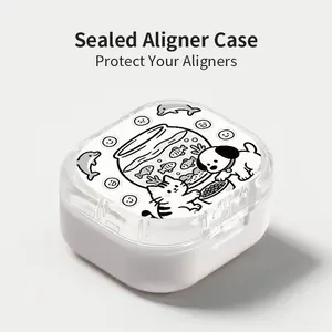 Cute Cat & Dog Feeding Fishbowl Aligner Case, Sealed Leak-Proof Orthodontic Retainer Box, Portable Dust-Proof Storage for Students Adults Travel Daily