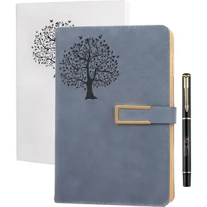 Tree of Life Refillable Writing Journal for Women&Men Faux Leather Hardcover Notebook A5 College Ruled 200 Lined Pages Lay-Flat Personal Diary with Pen& Buckle (Tree of Life-Blue)