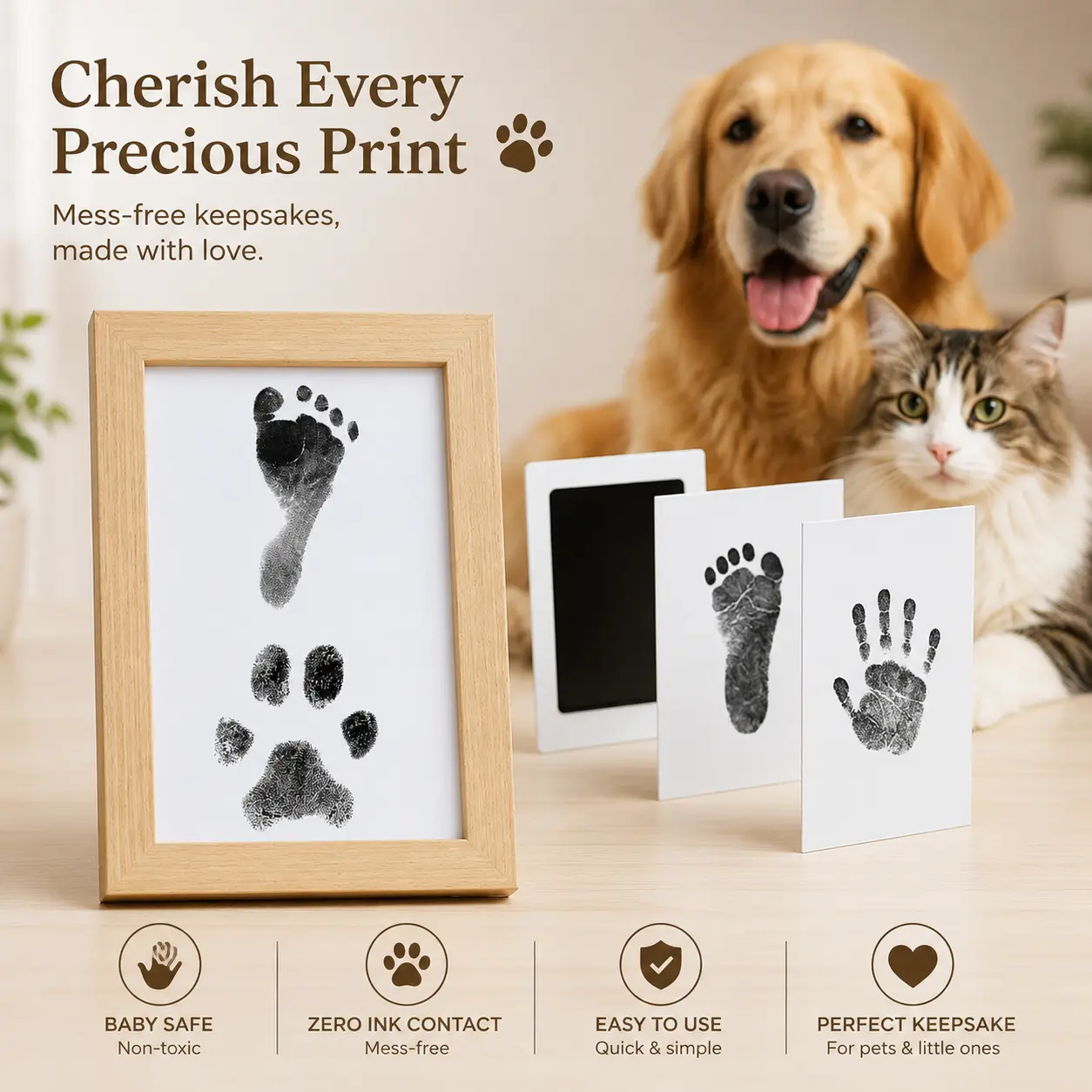 0-Ink Contact Pet Paw Print Ink Pad Kit - Baby-Safe, Non-Toxic, Mess-Free for Dogs & Cats, Newborn Hands/Ft Memory Keepsake, Scrapbooks Paper DIY Art Memorial Gift
