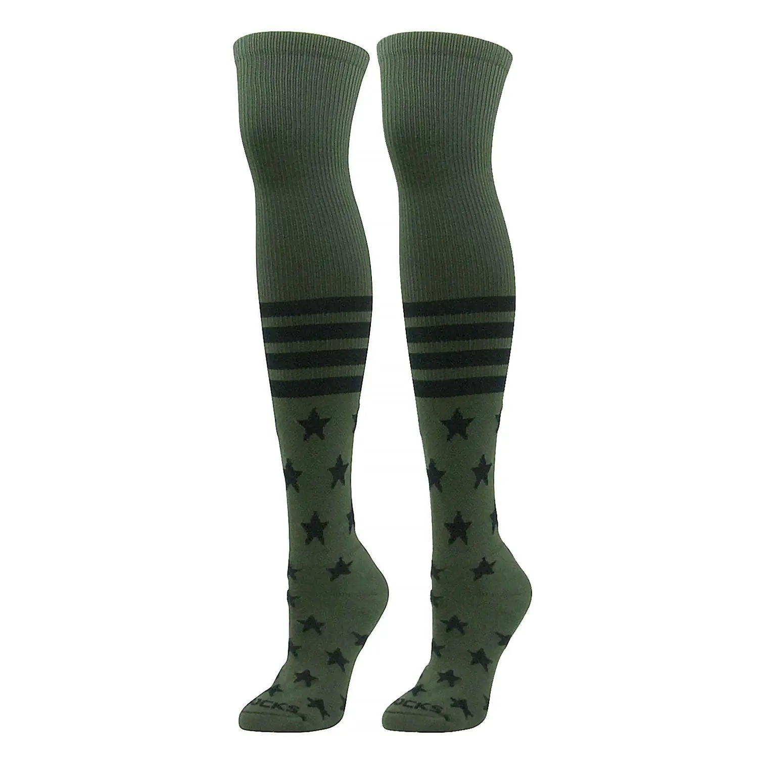 MK SOCKS - Over the Knee - USA Flag Stars & Stripes Baseball Football Socks (Olive Black)