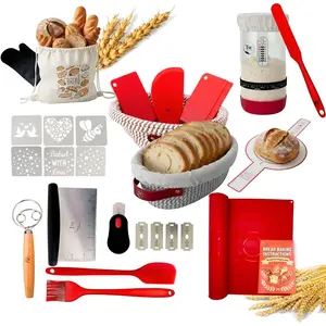Complete Sourdough Starter Kit for Beginners - 34oz Starter Jar, 2 Banneton Proofing Baskets (Round & Oval), Dough Whisk, Bread Lame, Scrapers &  Bread Sling - Sourdough Bread Baking Supplies