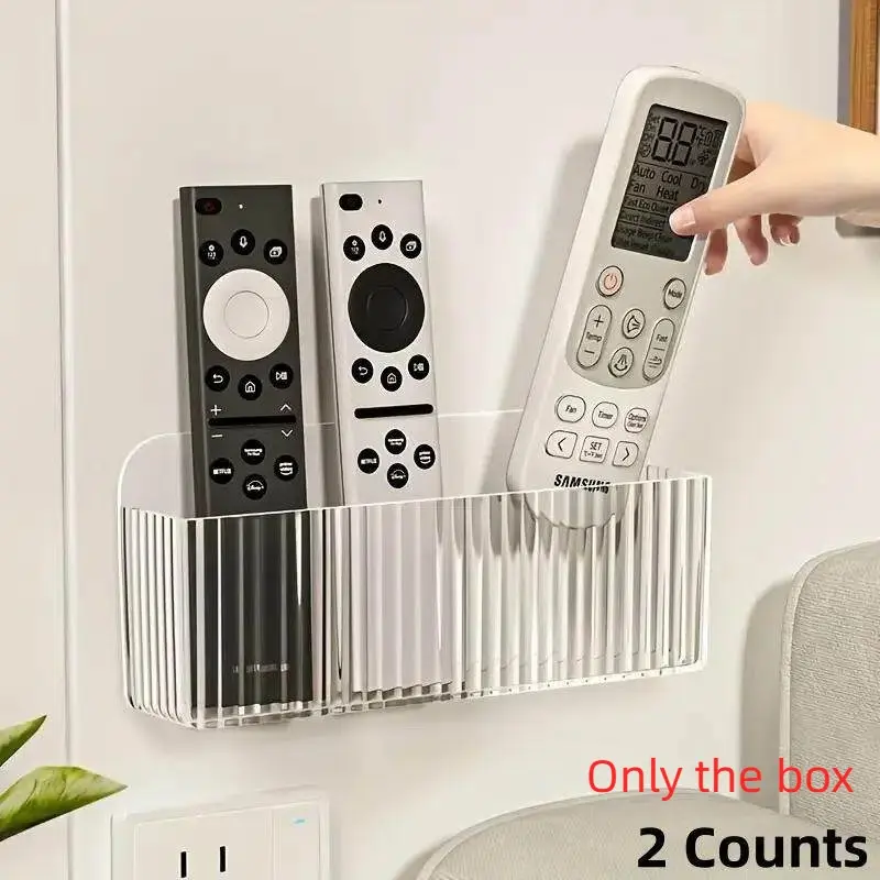Wall Mounted Remote Control Organizer, 2 Counts No-drill Storage Box for TV & AC Remotes, Bedside Multipurpose Phone Holder, Cell Phone Holders, Shower Caddies, Secure Holder