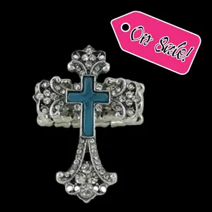 Bling and Turquoise Cross Ring