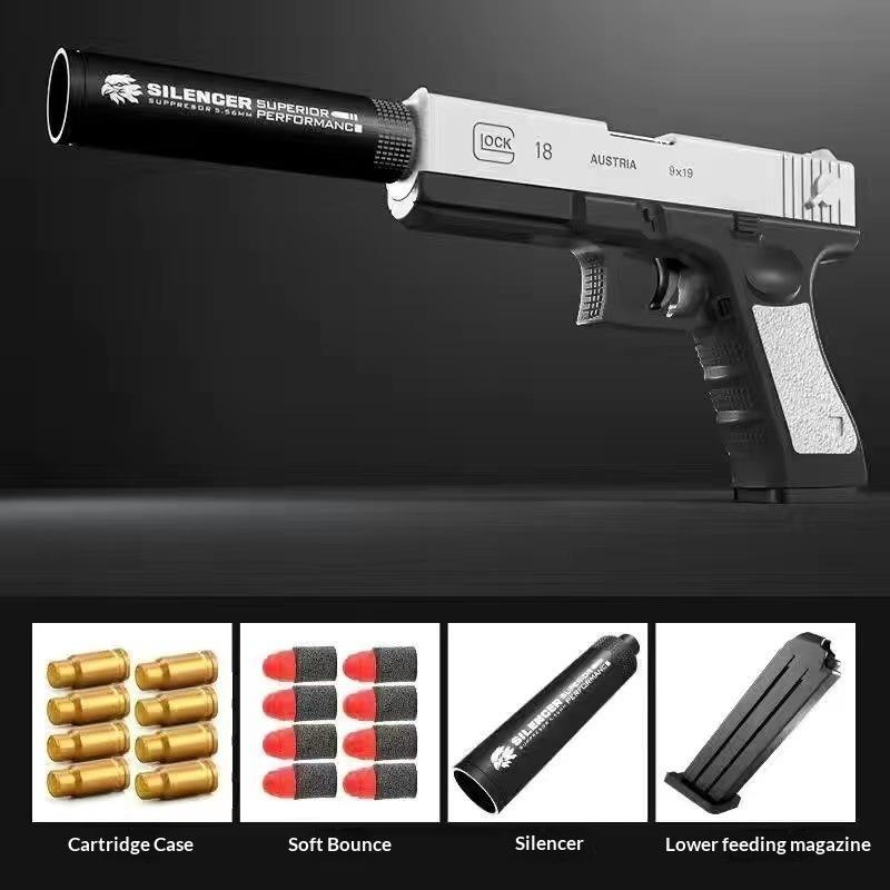 Latest popular product: Fully automatic soft bullet toy gun with realistic automatic shell ejection, shooting range: 10-15 meters, suitable for children's collection, safe shooting, realistic pistol model, children's collectible toy gun.