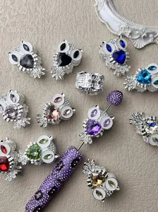 Zinc Alloy Owl Beads with Artificial Crystal Decorations, DIY Jewelry Making Supplies, Random Colors, 2 Pieces Set, All Seasons