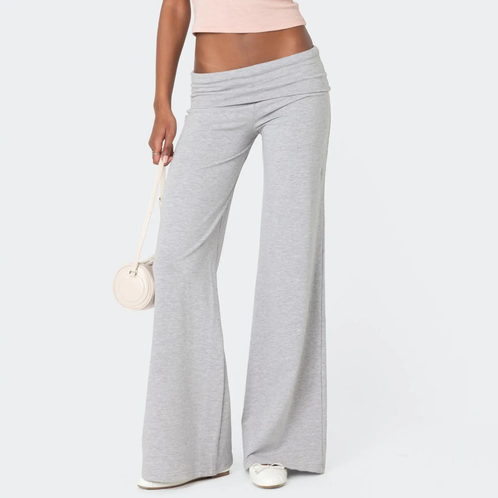 Women's Low Rise Fold Over Sweatpants, Casual Wide Leg Flare Yoga Lounge Bottoms for Teen Girls, Bottom, Sweatpants For Women, Casual Lounge, Female Pants, Traditional Cut, Yoga Bottoms