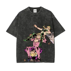 Men's JoJo's Bizarre Adventure Graphic T-Shirt, American-Made 100% Pure Cotton, Street Style, Relaxed Fit, Short Sleeve, Crew Neck, Medium Length, Summer Wear