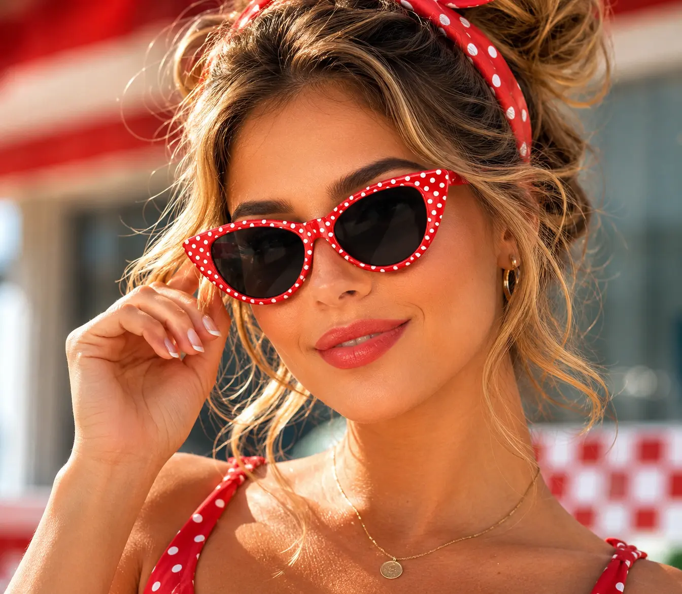 Women's Retro Cat Eye Sunglasses with Red Polka Dots, 50's Inspired High Pointed Plastic Frames with 100% UV Protection, Polka Dot, Colored Plastic Women's Sunglasses, Classic Vintage Women's Sunglasses