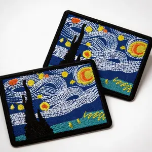 2PCS Starry Night Velcro Patch – Van Gogh Inspired Art Embroidered Badge for Backpack Jacket Hat Stylish Embroidery
