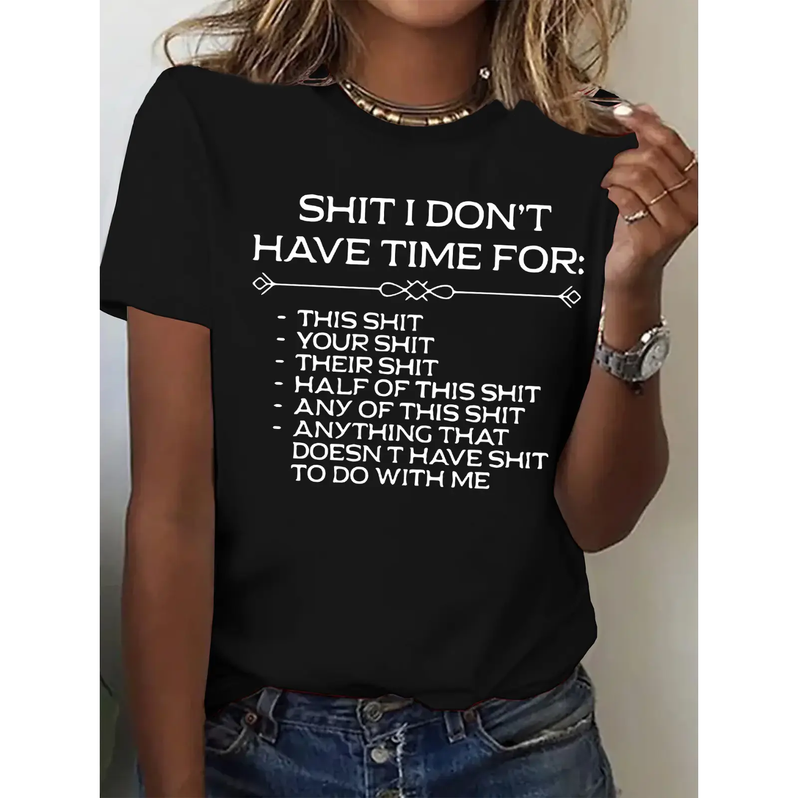 Shit I Don't Have Time For Funny Sarcastic Quote Graphic T Shirt Crewneck Short Sleeve Casual Tee For Adults Relatable Statement Top For Daily Wear