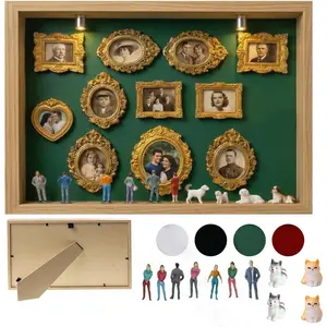 LED-Illuminated DIY Miniature Kit Museum, Gold Frames Silhouette Box with 11 Figurines |   Custom Shadow Box Frame for Wedding/Anniversary Memories |   Home Decor Photo Display Gift (C Style)