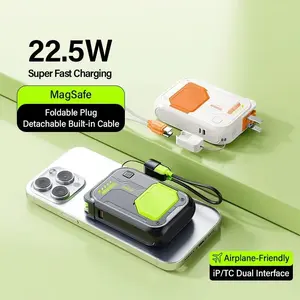 Magnetic Fast Charging Power Bank! 20000mAh+Foldable Wall Plug Retractable Cable for iPhone Android Compact Home Gadget