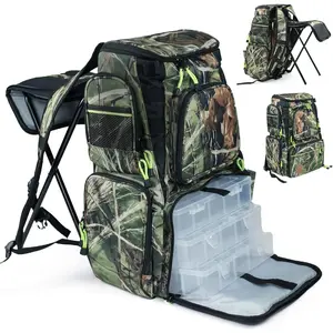 Fishing Backpack Tackle Box Bag with Rod Holder Boxes Foldable Fishing Chair,  for Outdoor,  by Men
