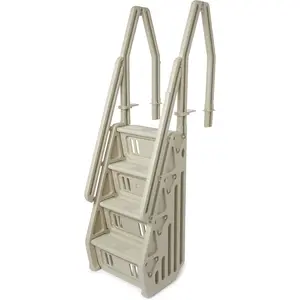 Deluxe Adjustable 24 Inch Wide in Pool Step Ladder Entry System for Above Ground Swimming Pools with Non Slip Steps, Taupe