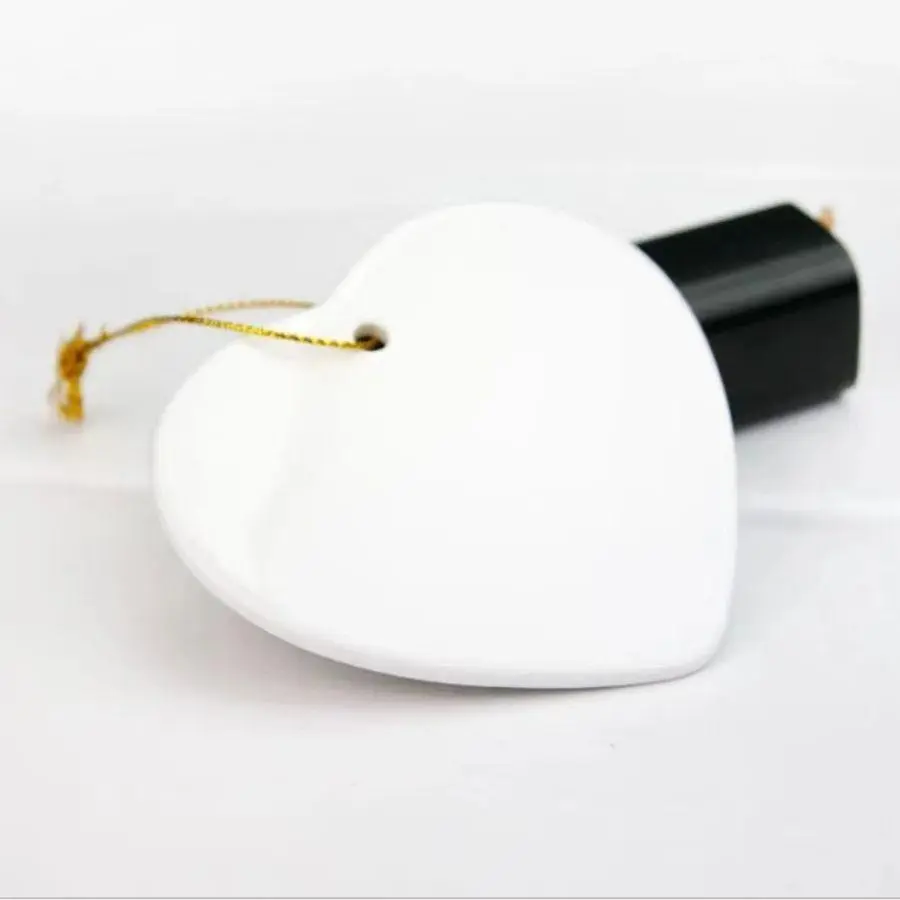 Ceramic Heart Shaped Ornament, 20pcs/set Sublimation Ceramic Jewelry with Ribbon, DIY Handmade Blank Heart Shaped Ornament for Creative Projects