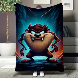 Looney Tunes Taz the Tasmanian Devil Throw Blanket, Fiery Cartoon Character Themed Cozy Blanket, Soft Fluffy Lightweight Blanket for Fans, Anti-Pilling Washable Decorative Blanket, Multiple