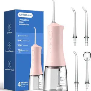 Operan 869 Portable Rechargeable Water Flosser & Oral Irrigator, 300ML IPX7 Waterproof 360°, Rotating Tips 4 Modes Cordless Oral Irrigator for Home Travel Gift Electric Teeth Cleaner