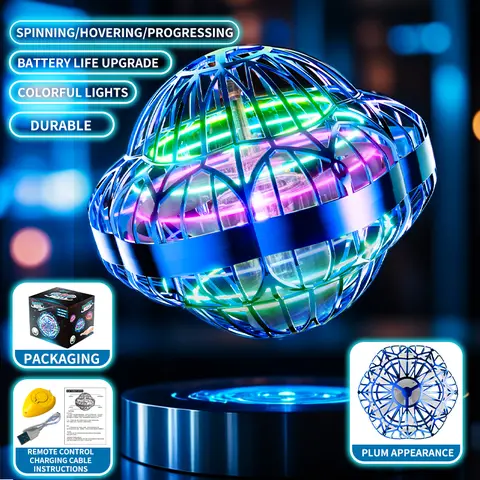 2026 Upgraded LED Light Show Flying Ball Toy - Brushless Dual Motor, Dazzling Lights, Magic Hover, Boomerang Drone Design, Floating Cosmic Globe, Safe Durable Build, Cool Gadgets for Family Kids Toys, Christmas Gift with Cells