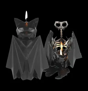Black Bat Candle with Skeleton