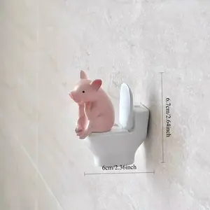 1PC Adorable Pink Pig on Toilet Figurine - Whimsical Decor for Home, Office, & Car |   Ideal Gift for Friends |   Versatile Indoor