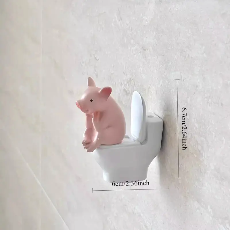 1PC Adorable Pink Pig on Toilet Figurine - Whimsical Indoor Decor for Home, Office | Ideal Gift for Friends, Wall Mount, Friends Gift, One-Piece, Pig Figurine