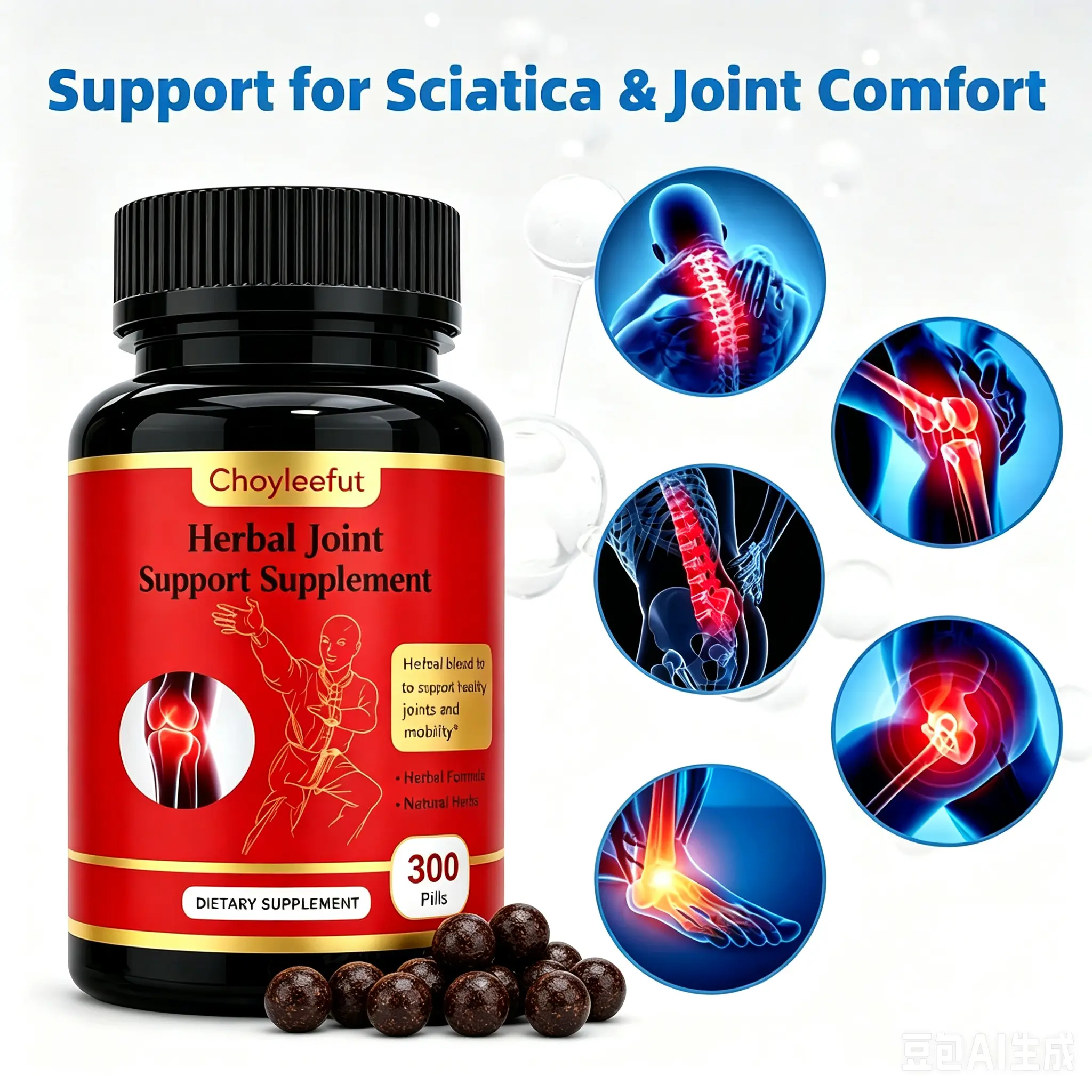 ChoyLeeFut Nerve Support Plus - 300 Capsules for Sciatic Nerve & Joint Comfort - Traditional Herbal Formula with Spatholobus Suberectus, Angelica Sinensis, Salvia Miltiorrhiza, Panax Notoginseng & Saffron - USA Made Herbal Supplement