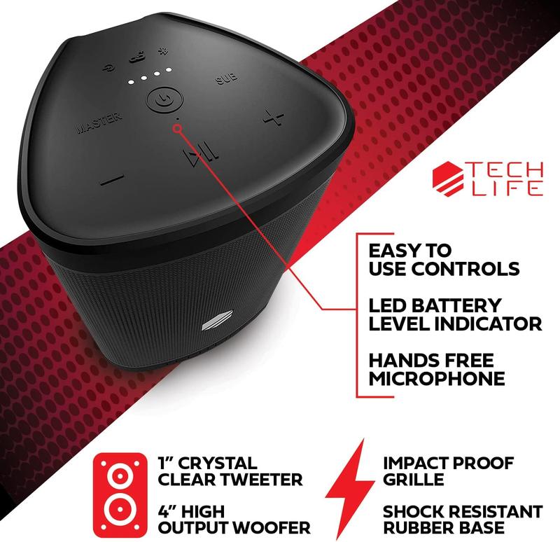 Tech-Life Boss Premium Portable Bluetooth Speaker - Waterproof Outdoor Party Speaker with Amazing Sound Heavy Bass No Distortion 12hr Batt Pair 100 Together for Ultimate Portable Speaker System