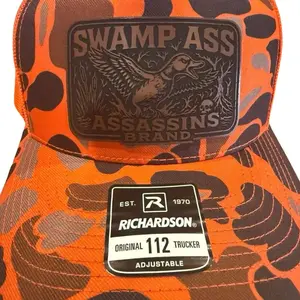 Richardson Original 112 Trucker Adjustable Snapback Hat Blaze Orange Camo Duck Hunting Edition with Laser-Engraved Graphic