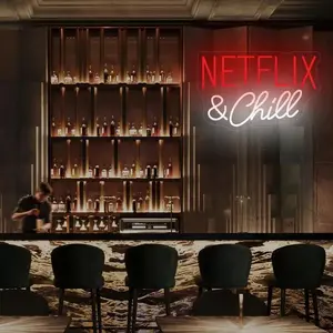 NETFLIX & CHILL LED Neon Signs Light LED Art Decorative Sign - Wall Decor/Table Decor, Home Decor for Wedding Party Kids Room Living Room House Bar Pub Hotel Beach 14.96*7.48inch