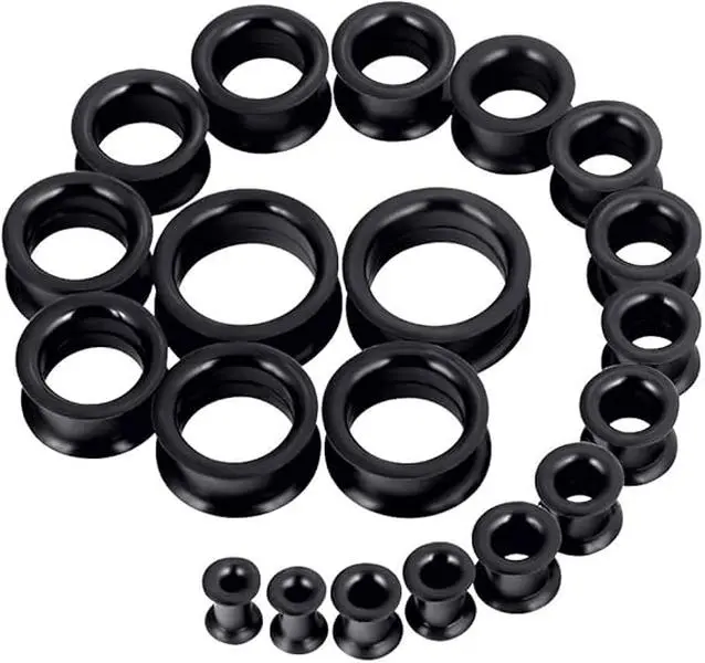 Silicone Gauge Earrings Stretching Kit, 20-Piece Unisex Tunnel Plugs in 10 Different Sizes from 2g-1", Flexible Fit for Comfortable All-Day Wear, Anniversary Birthday Gift, 00G, 2G Gauge Lobes, Flexible Silicone
