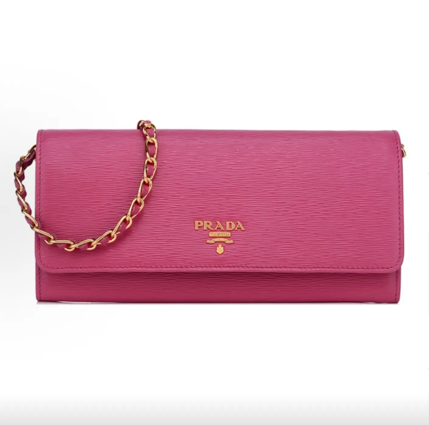 Pre-owned PRADA Cowhide Pink Gold WOC Wallet Crossbody & Shoulder Bag