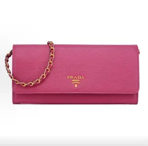 Pre-owned PRADA Cowhide Pink Gold WOC Wallet Crossbody & Shoulder Bag