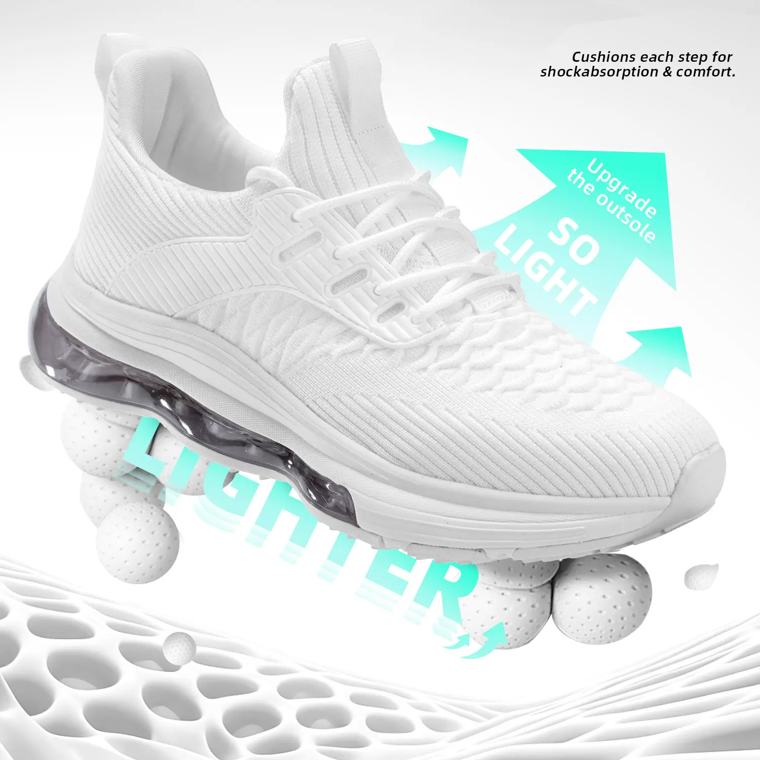 Men's Air Cushion Running Shoes, Breathable Knit Athletic Sneakers for Walking Gym Training, Lightweight Comfortable Tennis Sport Shoes with Shock Absorbing Sole Casual Boy Closed Footwear Runner Trainer